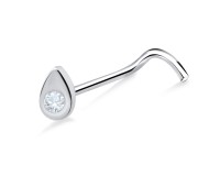 Drop Stone Shaped Silver Curved Nose Stud NSKB-202